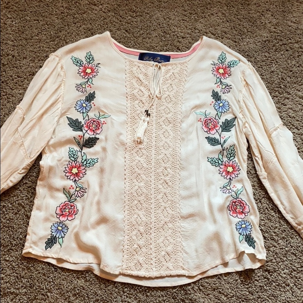 flowy nude embroidered lace top